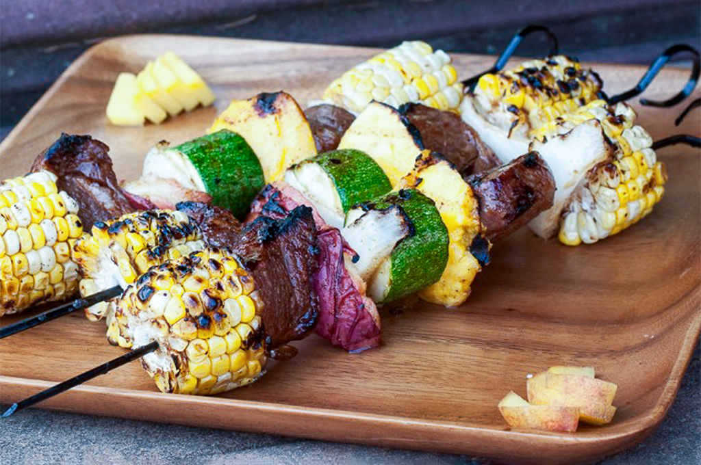 Jerk Lamb Corn and Fruit Kebabs