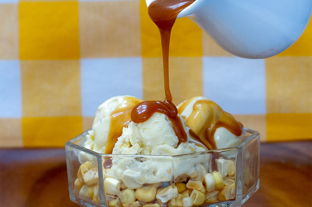 Charred Sweet Corn Ice Cream With Corn Milk Caramel